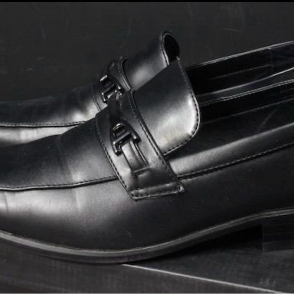 Black Leather Loafers with Buckle Detail